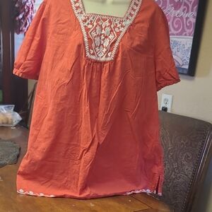 Embroidered Orange Women's Tunic Top Size 1x